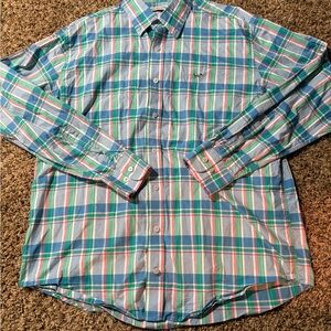 Classic Blue and Green Plaid Button Down Shirt